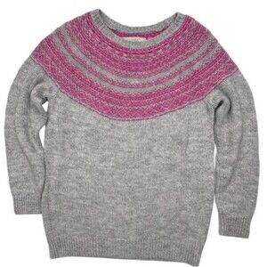 LOFT Fair Isle Mohair Blend Yoke Sweater Gray Pink Winter Cozy M